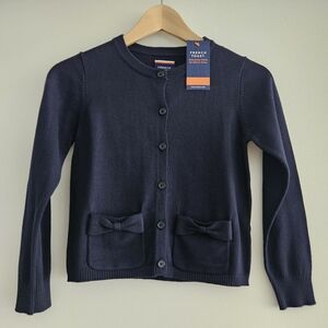 French Toast Girls Navy Bow Pocket Cardigan Size M (7/8)